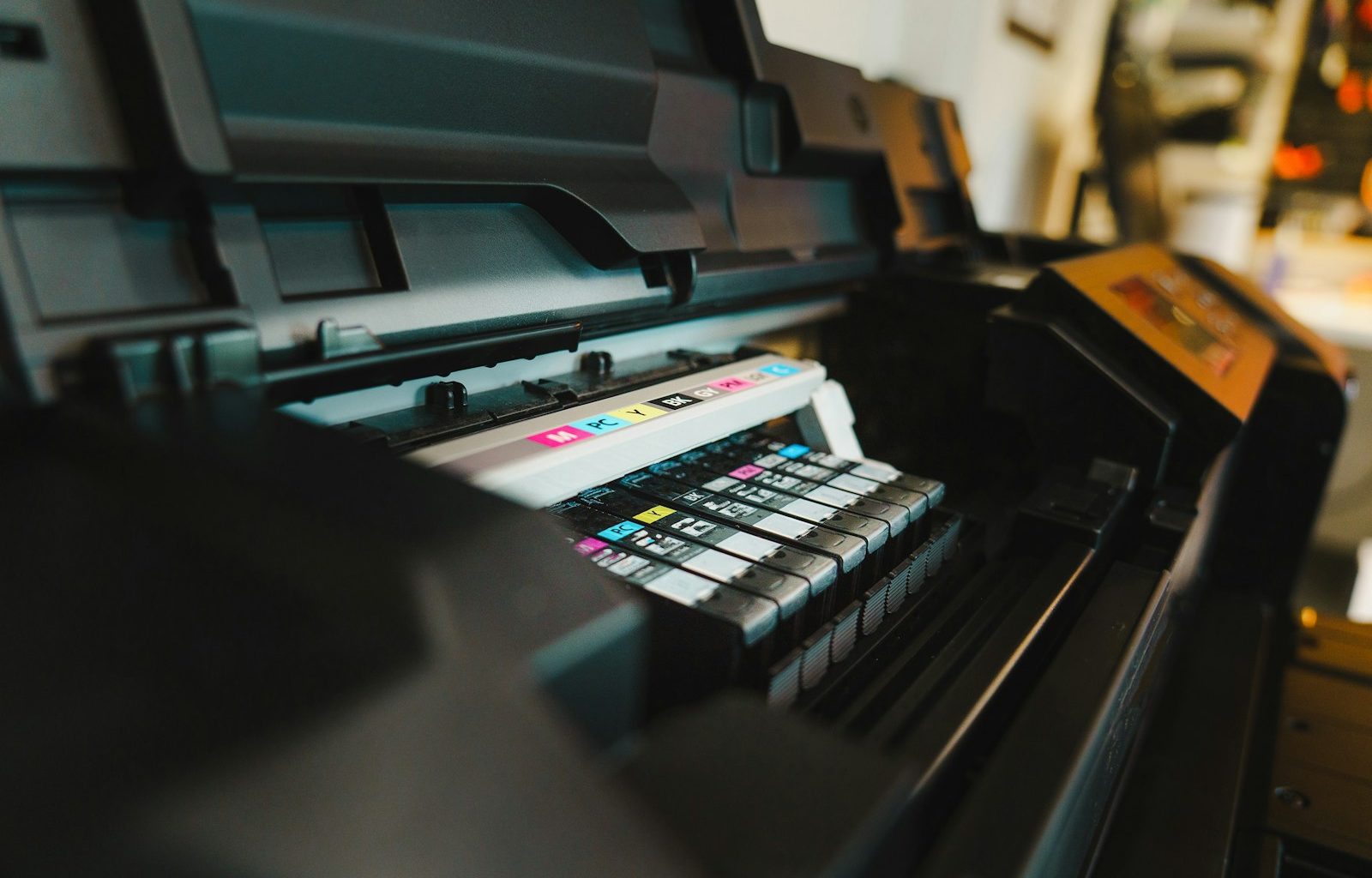 a close up of a printer on a table